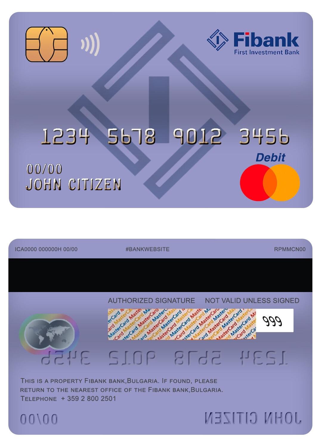 Download Bulgaria Fibank  bank master debit card Photoshop template